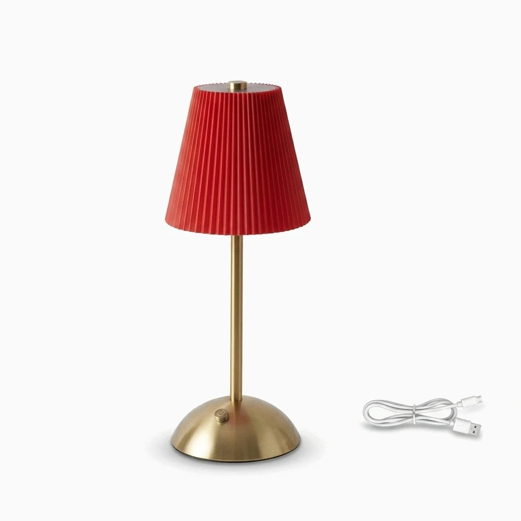 Lampe de chevet portable sans fil disponible en bleu, gris et rouge avec port de charge USB