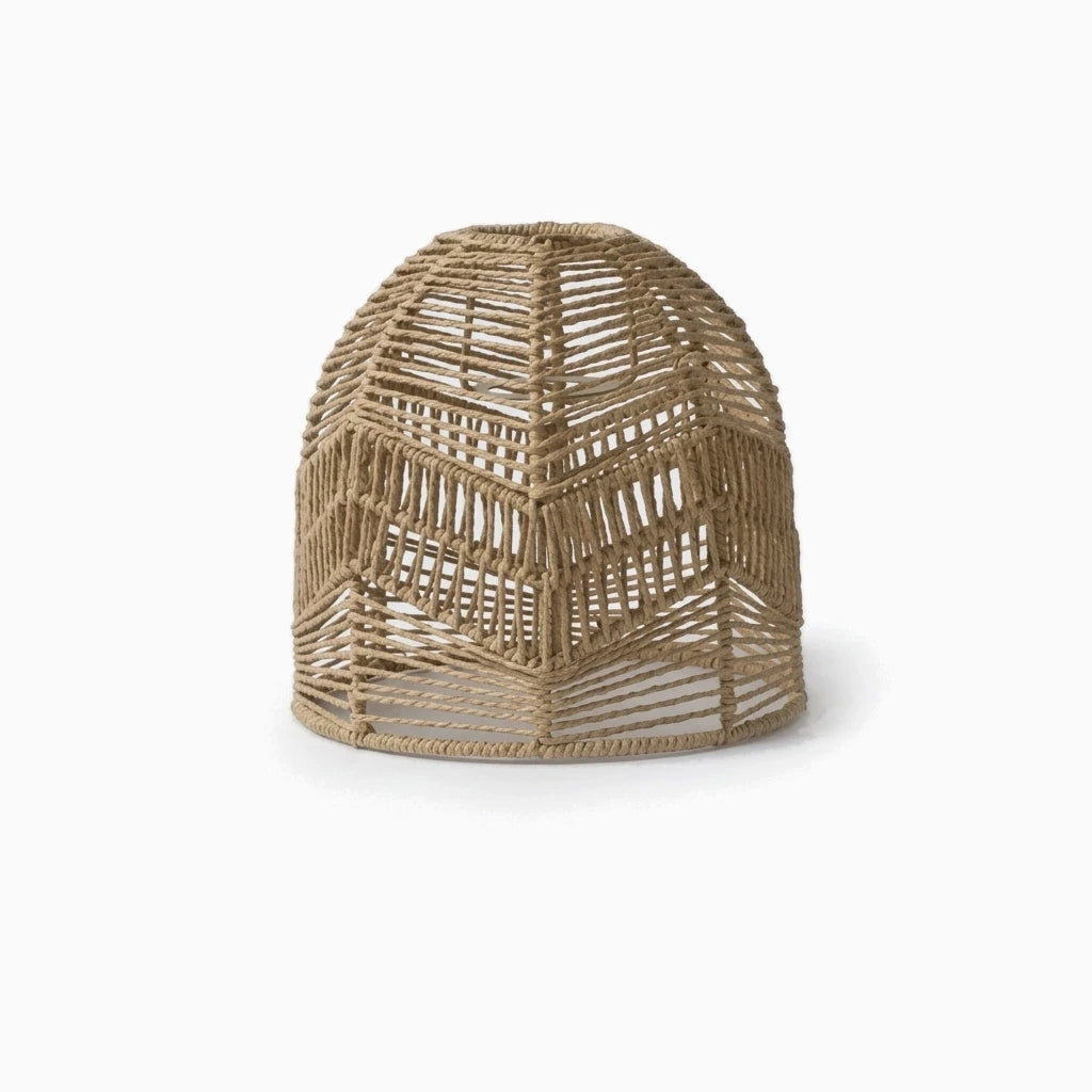 Abat jour au plafond suspendu avec structure en bambou naturel et corde de papier texturée, design rond minimaliste