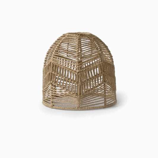Abat jour au plafond suspendu avec structure en bambou naturel et corde de papier texturée, design rond minimaliste