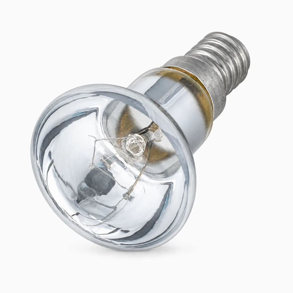 Ampoules lampe à lave en gros plan montrant le réflecteur concentrant la lumière