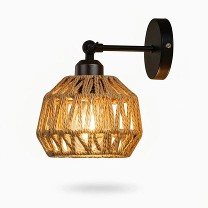 Applique en bambou au design épuré avec cordon en chanvre, culot E27 inclus