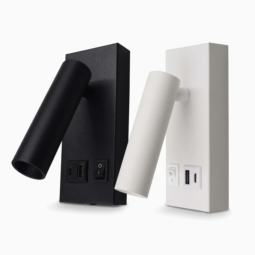 Applique murale tête de lit avec bras orientable et port USB type-C intégré, fixation murale près du lit