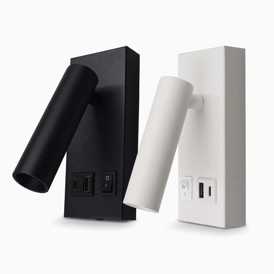 Applique murale tête de lit avec bras orientable et port USB type-C intégré, fixation murale près du lit
