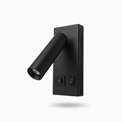 Lampe de chevet murale noire à bras flexible pour lire au lit, port de recharge USB type-C visible