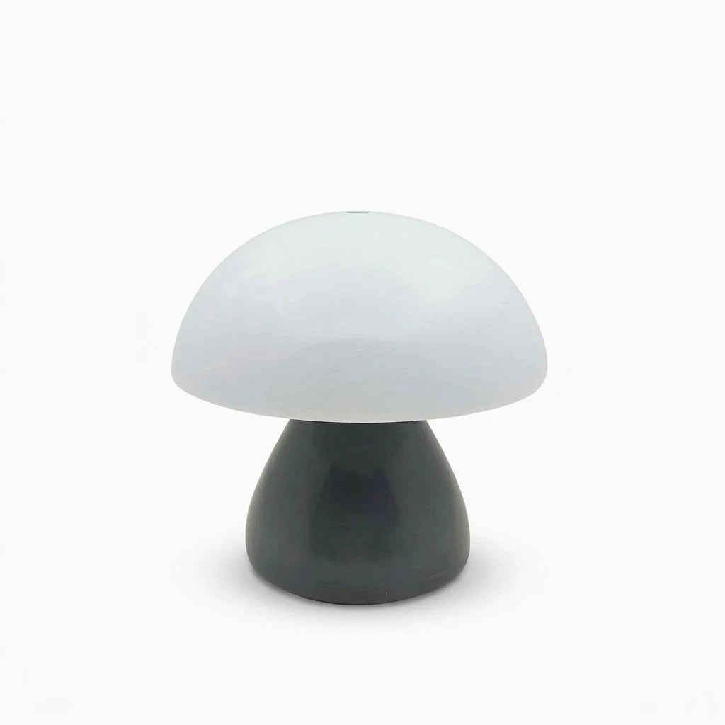Veilleuse champignon rose avec lumière chaude, design arrondi décoratif sans fil