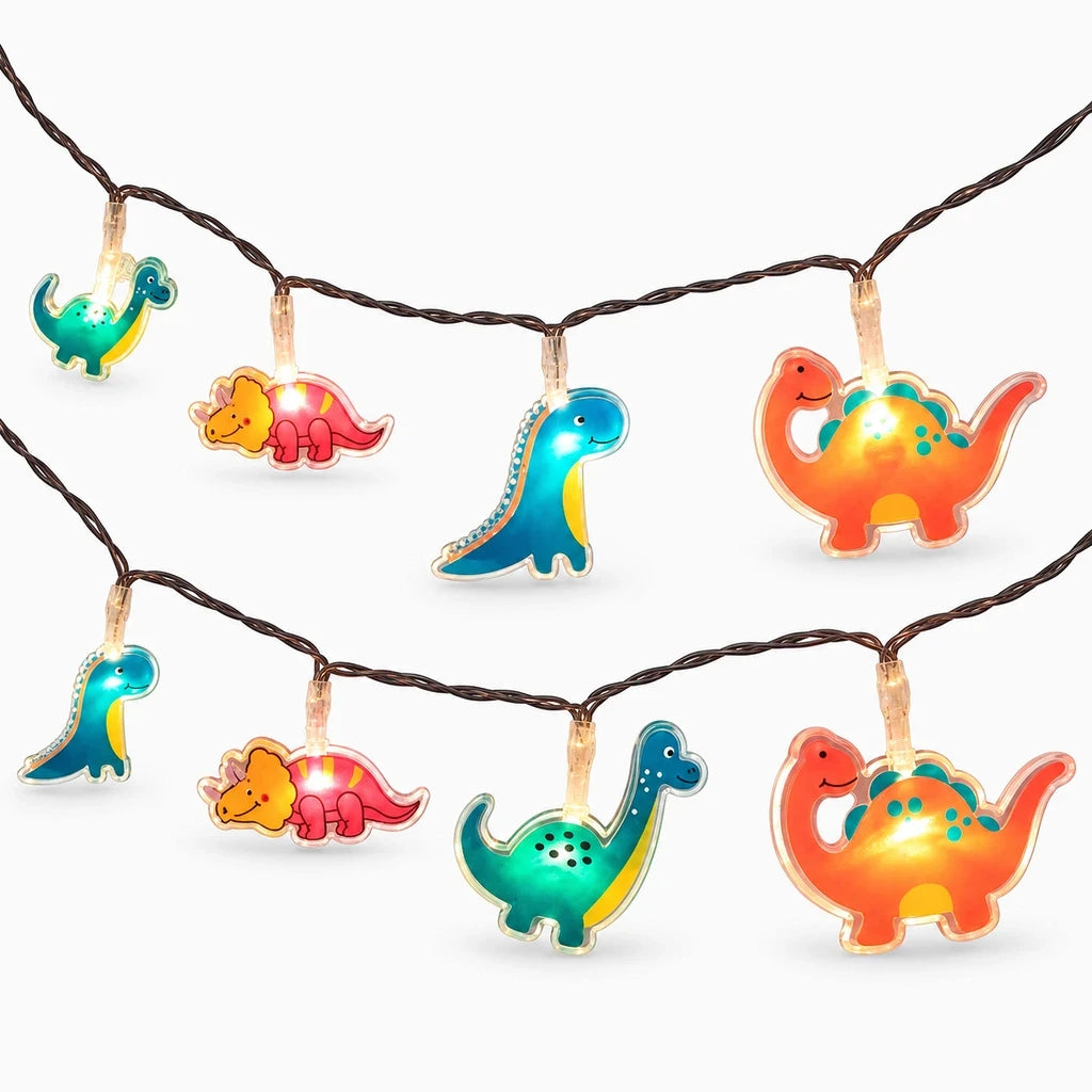 Décoration murale chambre enfant : guirlande lumineuse dinosaures brillant doucement
