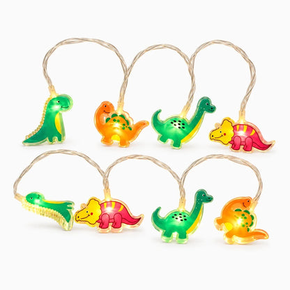 Guirlande LED chambre enfant motif dinosaures acrylique blanc sur fenêtre