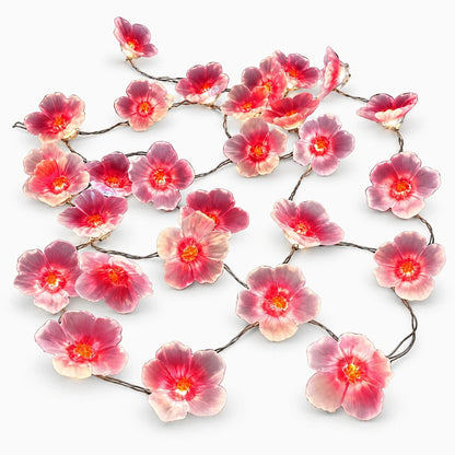 Guirlande fleur lumineuse enroulée autour d'un miroir dans une chambre