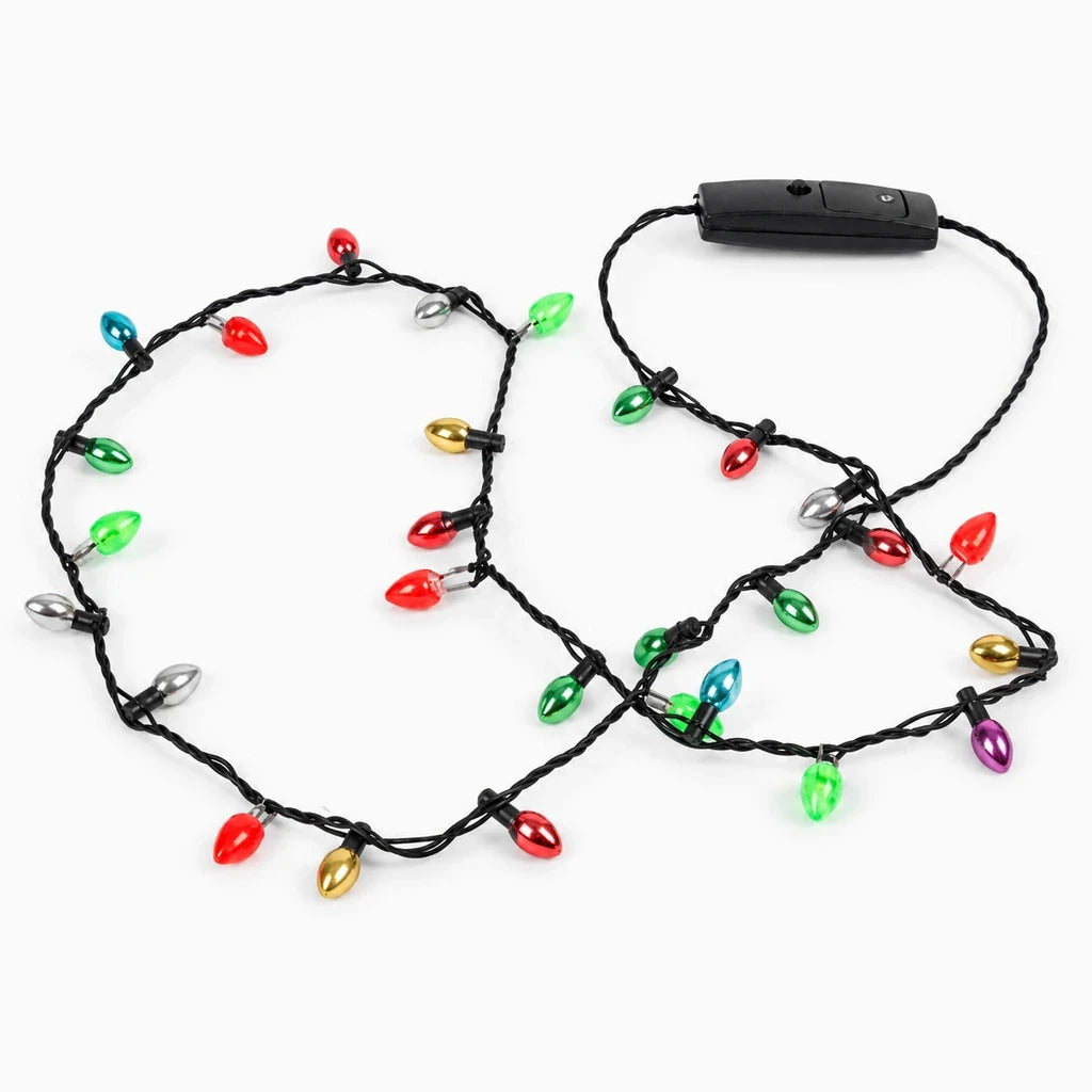 Guirlande lumineuse noel à huit ampoules clignotantes portée en collier autour du cou