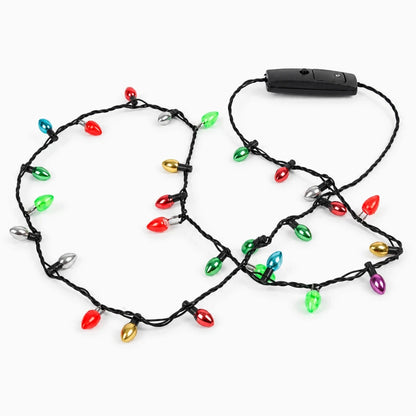 Guirlande lumineuse noel à huit ampoules clignotantes portée en collier autour du cou