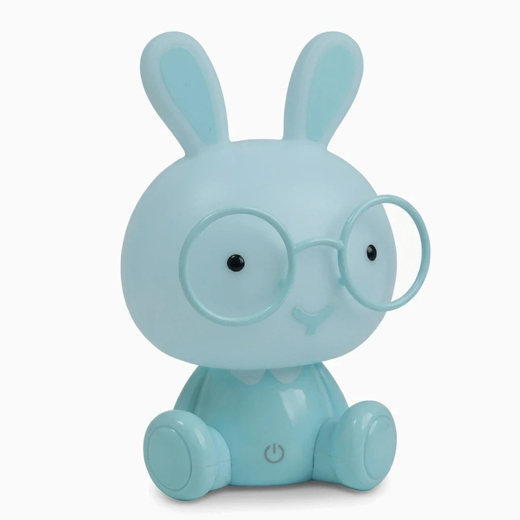 Lampe veilleuse enfant en forme de lapin rond, en matière synthétique, disponible en rose, bleu et vert
