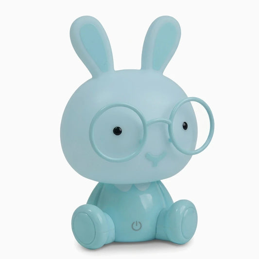 Lampe veilleuse enfant en forme de lapin rond, en matière synthétique, disponible en rose, bleu et vert