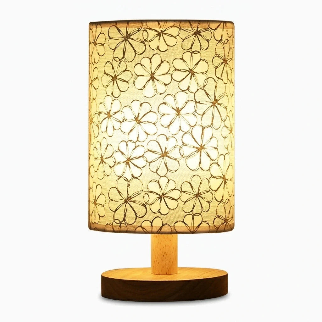 Lampe bois à poser dotée d'un port USB pour alimentation sans fil encombrant