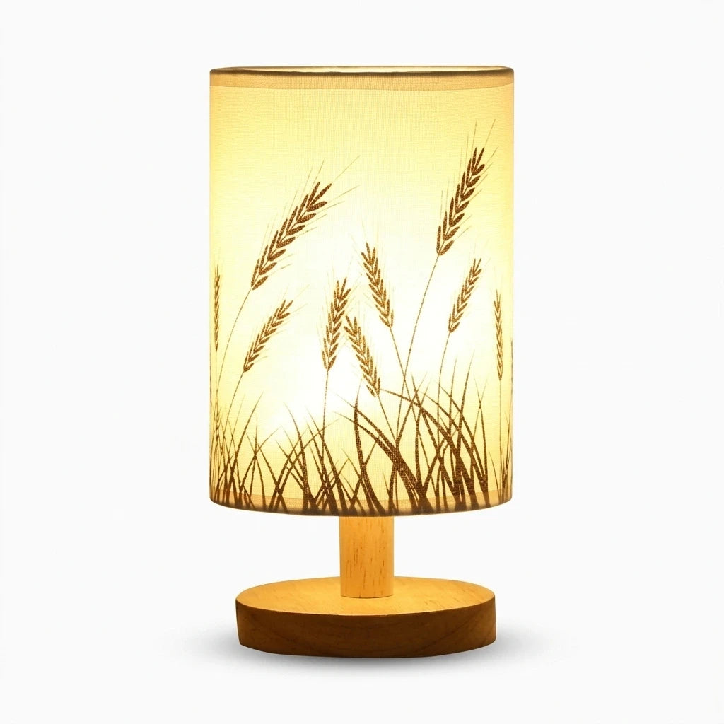 Lampes à poser bois diffusant une lumière chaude douce depuis un abat-jour cylindrique