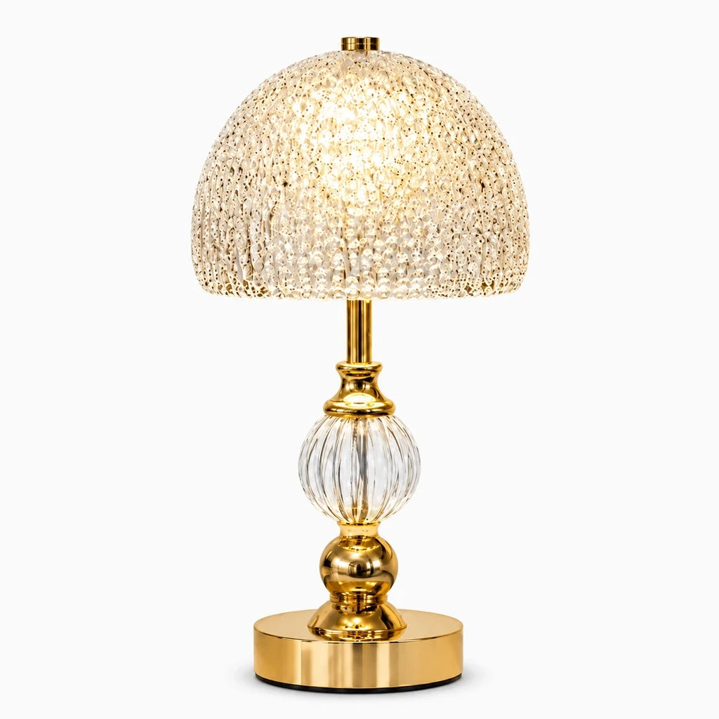 Lampe cristal avec commande tactile sur table de chevet, trois intensités lumineuses ajustables