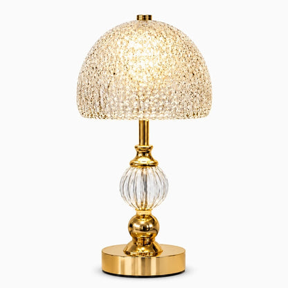 Lampe cristal avec commande tactile sur table de chevet, trois intensités lumineuses ajustables