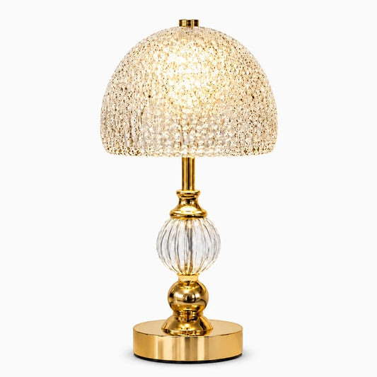 Lampe cristal avec commande tactile sur table de chevet, trois intensités lumineuses ajustables