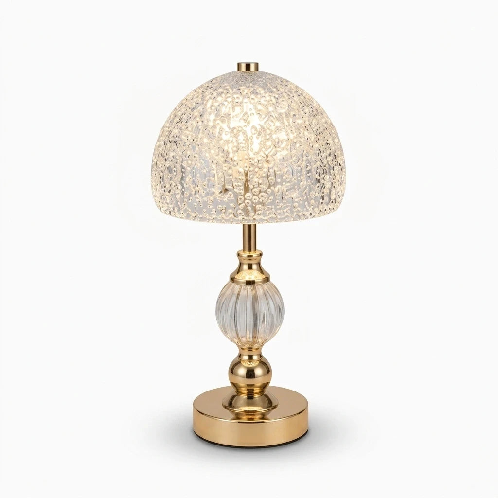 Luminaire cristal silhouette épurée pour bureau ou salon, teintes de lumière adaptées à la journée