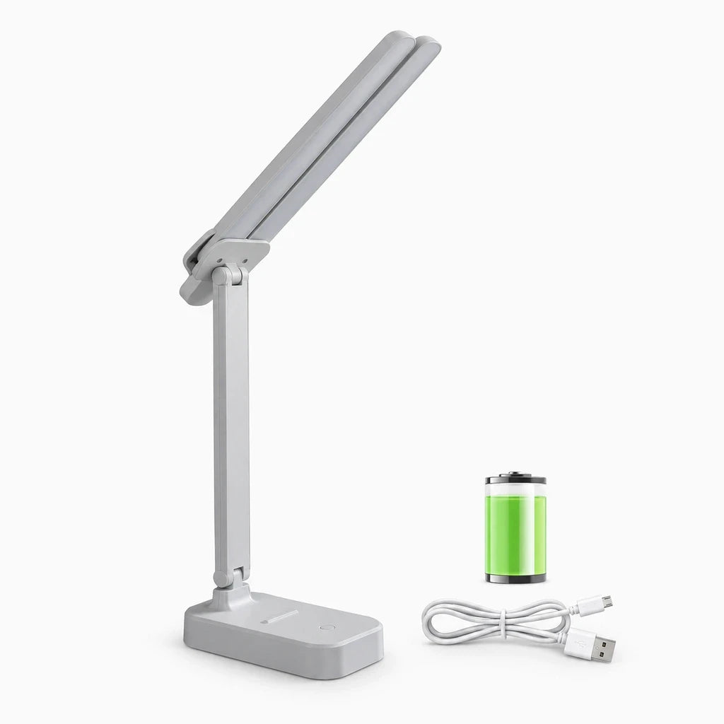 Lampe de bureau rechargeable avec bras pliable et commande tactile trois niveaux
