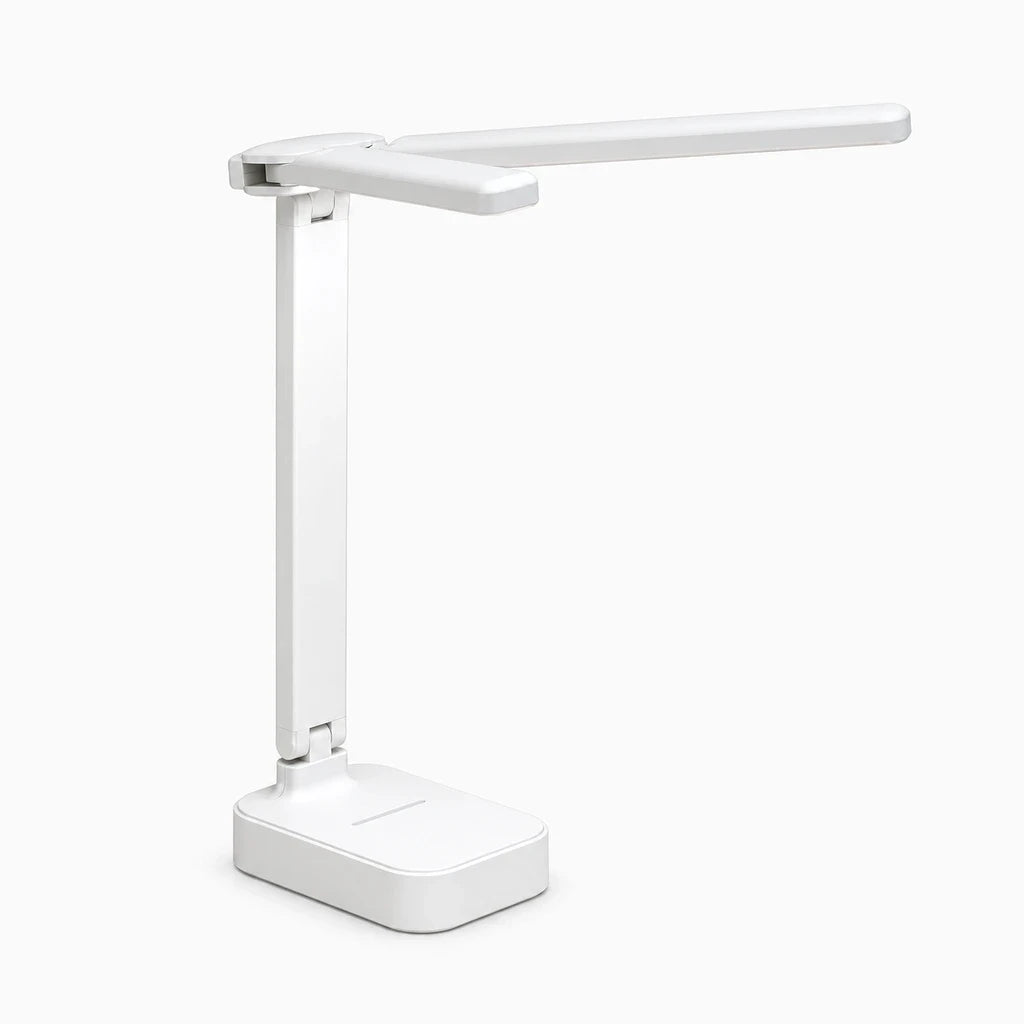 Lampe bureau rechargeable en position repliée, design compact pour rangement facile