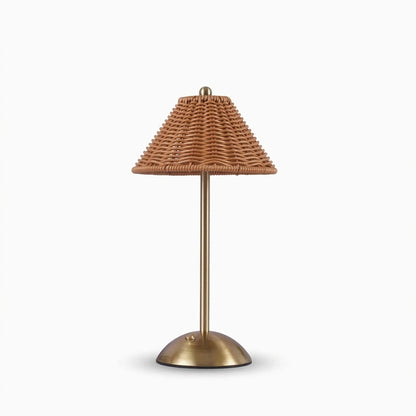 Lampe verte de bureau rechargeable par USB, design rétro avec abat-jour en rotin naturel