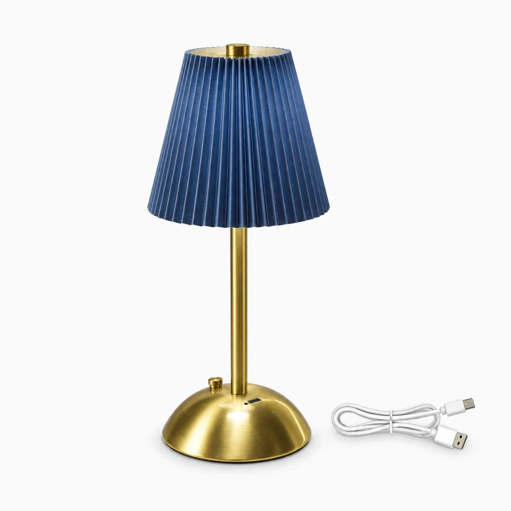 Petite lampe compacte rechargeable en gris avec silhouette épurée pour étagère ou bureau