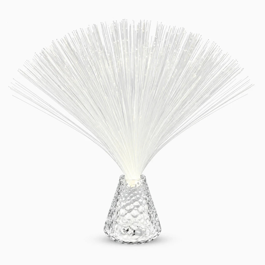 Lampe fibre optique USB avec fibres lumineuses colorées diffusant une lumière douce et apaisante sur un bureau