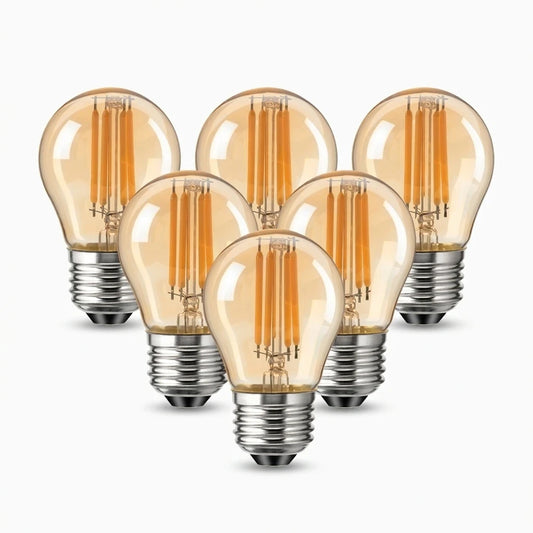 Lampe led ampoule vintage avec filament apparent visible sous verre ambré teinté, culot E27