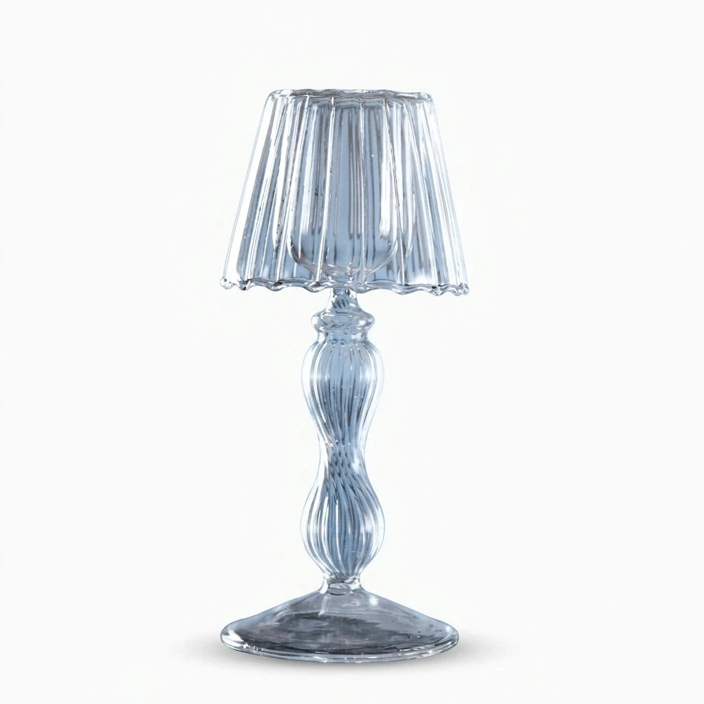 Lampe pour bougie en verre cannelé transparent avec pieds hauts élancés