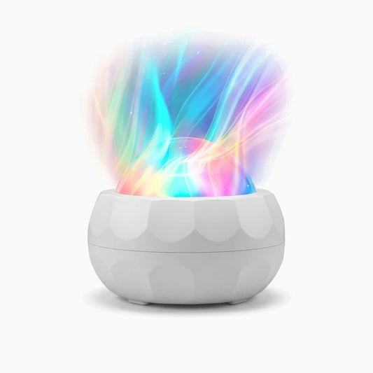 Veilleuse étoile projetant un halo lumineux tournant 360° sur les murs avec effets scintillants