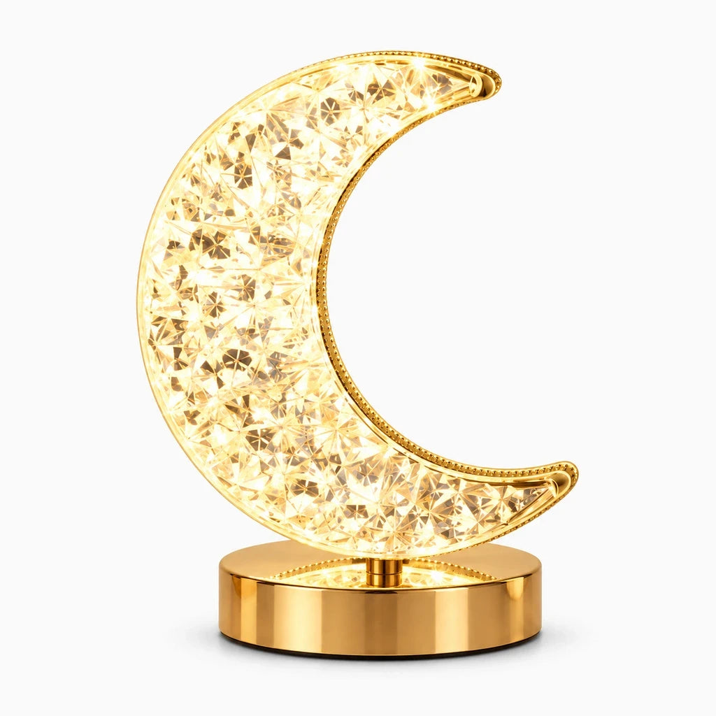 Veilleuse lune ronde avec surface facettée style diamant diffusant lumière LED douce