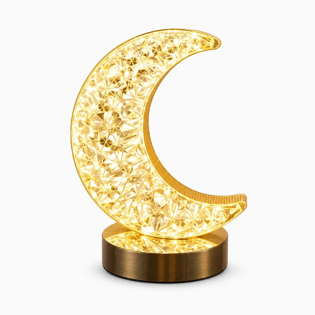 Lampe de chevet lune en cristal facetté, commande tactile, rechargeable par USB