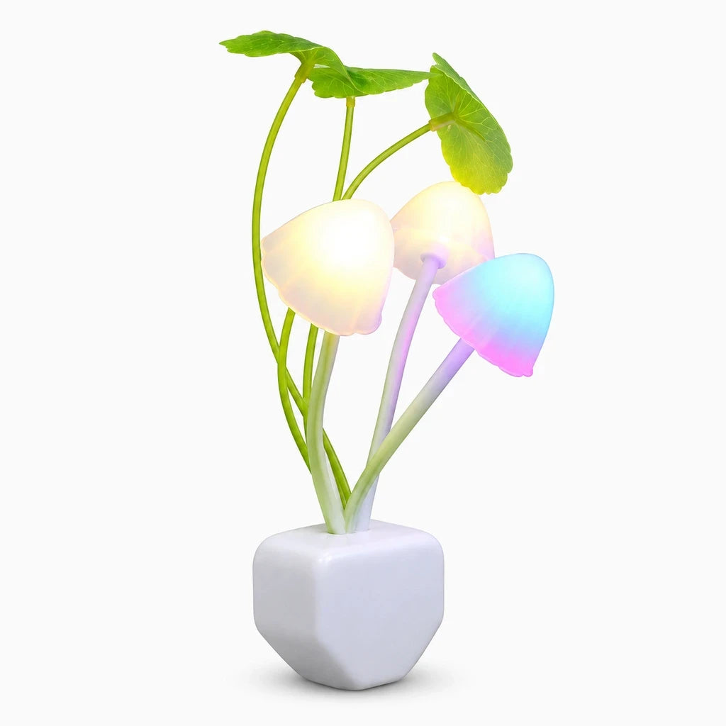 Veilleuse prise murale en forme de champignon avec détection automatique de luminosité et 3 LED colorées