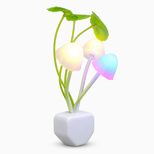 Veilleuse prise murale en forme de champignon avec détection automatique de luminosité et 3 LED colorées