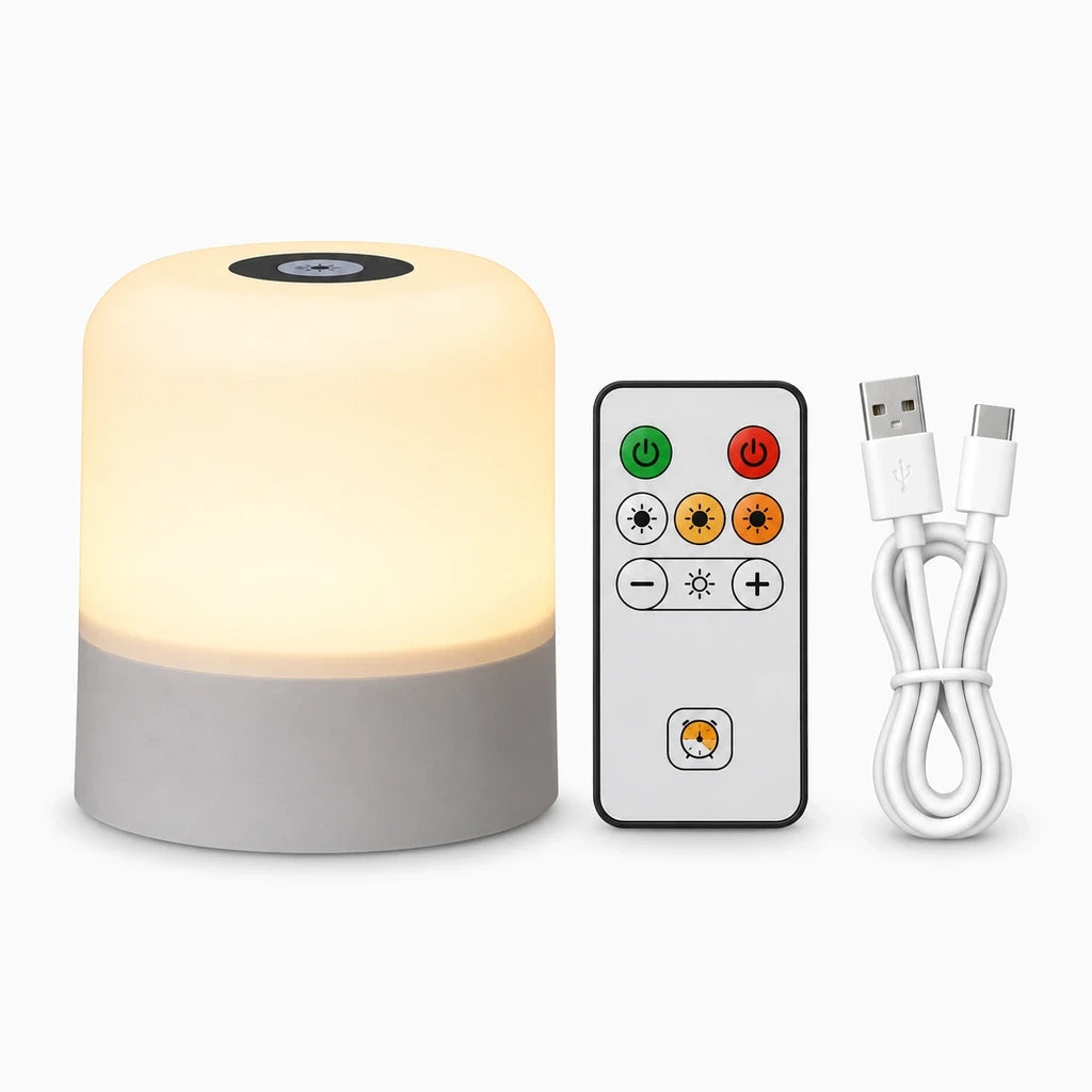 Veilleuses rechargeables compactes avec télécommande pour ajuster l'intensité lumineuse et les teintes